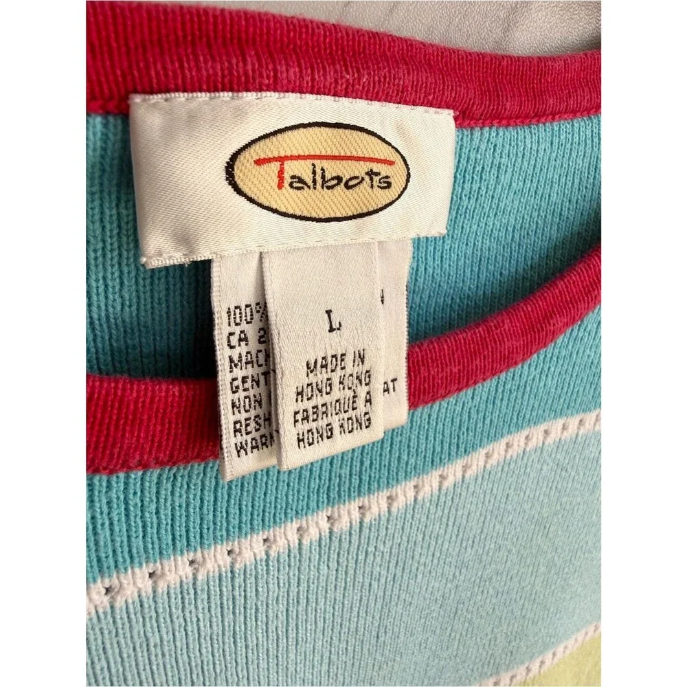 Talbots Rainbow Striped Pointelle Sunset Knit Top Tee Womens Large